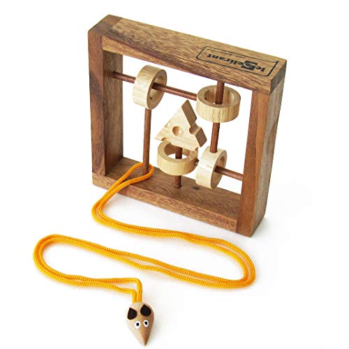 Ratón y queso, juego rompecabeza a partir de 8 años, dificultad 6/6. Hecho a mano con madera de acacia maciza, respetuoso con el medio ambiente, normas CE. Solución incluida. ¿Puedes liberar el ratón? Cover