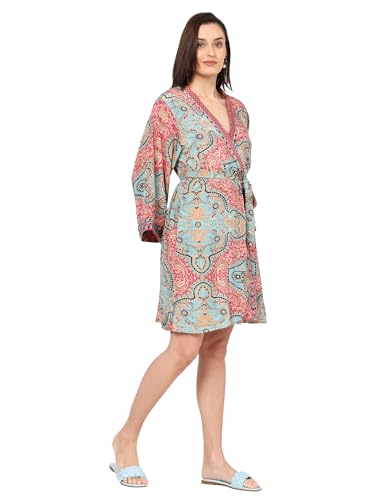 Image of KE KANHA EXPORTS Shrug for Women|Beach Coverup|Boho Beach Wear Dress for Women|Border Print Viscose Cover Up for Travel Holiday Resort Wear|Multicolor|Easily fits S-M-L|Bust 30 to 42 Inches