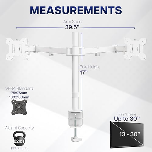 Image of VIVO Dual Ultrawide Monitor Desk Mount, Heavy Duty Fully Adjustable Steel Stand, Holds 2 Computer Screens up to 38 inches and Max 22lbs Each, White, STAND-V038W
