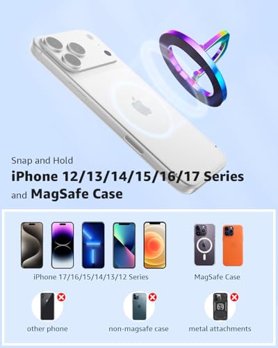 Image of SUPERONE for MagSafe Phone Grip,Magnetic Phone Ring Holder and Stand | Adjustable Magsefe Phone Ring & Kickstand, Removable MagSafe Accessories for iPhone 17-12 Series, Mag Safe Case - Colorful