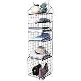 X-cosrack Metal Wire Housewares Closet Hanging Shelves Organizer Basket-5 Tier Adjustable Collapsible Wardrobe Organizer, Dormitory,Black