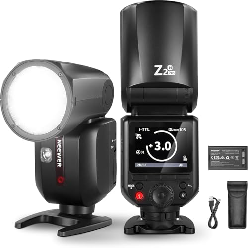 NEEWER Z2PRO-N Flash Speedlite TTL Tête Ronde 2,4G Compatible avec Nikon, Sans Fil Compatible avec Godox, HSS 76Ws 1/8000s, UI Améliorée, Commutateur TTL/M TCM