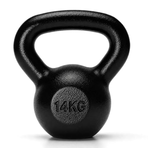 Image of Jimwalt Powder Coated Kettlebell Weight - Cast Iron, Anti-Slip Grip, Rust Resistant | Strength Training, Cross Training, Functional Fitness Equipment (Powder Coated 14KG)