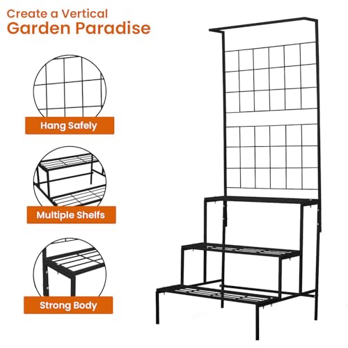 Image of Giore 4-Tier Plant Stand with Premium Black Finish, Large Indoor & Outdoor Living Room, Balcony & Patio, Flower Pot Display Shelf, Home Dcor, Plant stand For Balcony