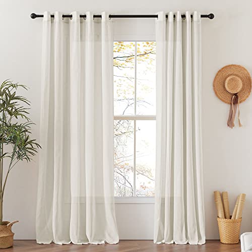 NICETOWN Natural Linen Curtains 96 inches Long, Grommet Semi Sheer Linen Burlap Vertical Drapes with Light Filtering Privacy Window Treatments for Farmhouse/French Door, W62 x L96, 2 Panels