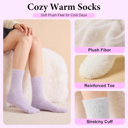 Image of SISOSOCK 5 Pairs Fuzzy Soft Cozy Comfy Socks Warm Birthday Gifts for Women