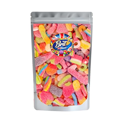 BRIT TREAT 1kg Retro Fizzy Pick n Mix Sweets - Traditional Fruit Gummy Sharing Pouch - Zesty Old Fashioned Sour Candy Mix - Large Bulk Bag for Movie Nights Birthdays & Party Bag Fillers