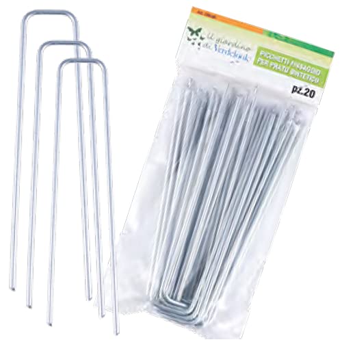 VERDELOOK Piquets de pelouse galvanisés pour pelouse artificielle en paquets de 20 pièces, 20 x 4 cm Cover