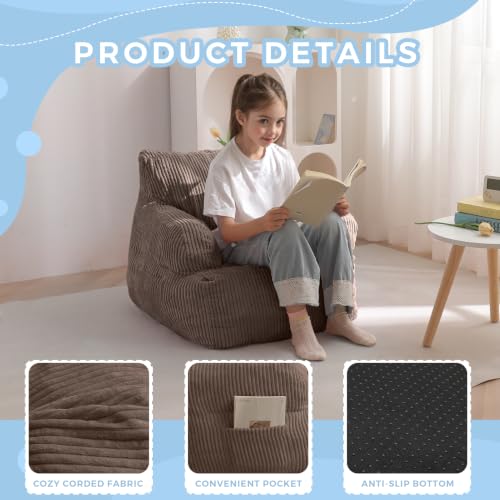 Image of MAXYOYO Kids Bean Bag Chair, Stuffed Bean Bag Sofa, Brown, Standard
