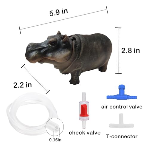 Image of Fish Tank Bubbler Decorations Aquarium Ornament Kit with Air Stone Pump - Hippo Aquarium Decor (10ft Tube)