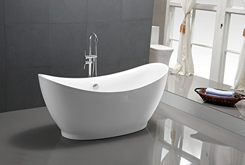 Anzzi Reginald Acrylic Glossy White Oval Free Standing Bathtub | Luxury Soaking Deep Large Standard Double Sliper Tub With Built In Overflow And Drain | Ft-Az091 By Anzzi #TOP1