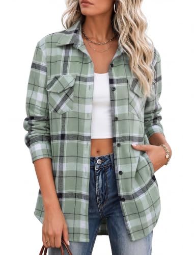 Image of Zeagoo Flannel Shirt Women Plaid Button Down Shackets Long Sleeve Fall Tops