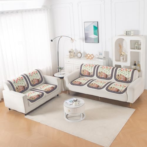 Image of HOKIPO HeavenHue Sofa Cover 5 Seater Panel Set 3+2, Floral Patchwork