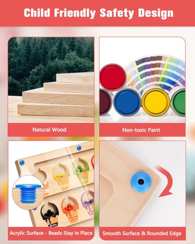 2 in 1 Double Side Magnetic Color Number Alphabet Maze Board, Montessori Toys 3+ Year Old, Wood Educational Puzzle Learning Counting Matching Toy for Toddler Kid Girls Boys Preschooler 3 4 5 Years Old