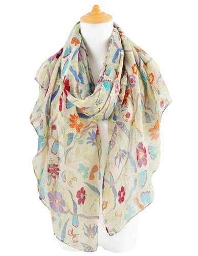 Image of GERINLY Scarfs for Women Lightweight Cotton Feel Scarves Floral Birds Print