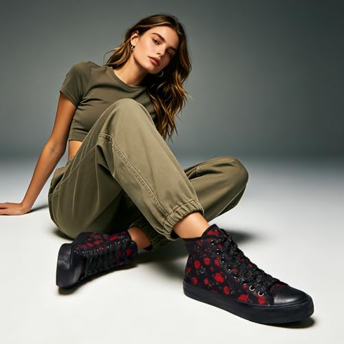 Image of Uoidru High Top Sneakers for Women Canvas Shoes White Canvas High Tops Women Casual Shoes Lace Up Fashion Sneakers