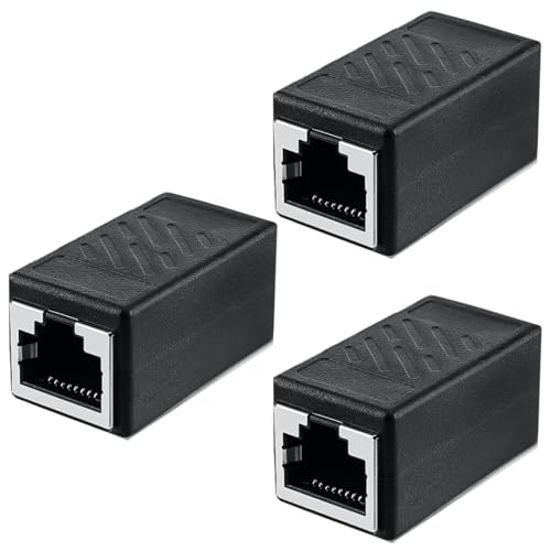 VGGUBKZ RJ45 Coupler 3-Pack Ethernet Female to Female Connector for Cat7/Cat6/Cat5e Cables Network Extension for Home Office Gaming Setup Server Room & Wall Jack Installation