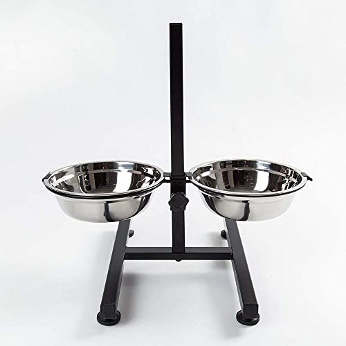 Bobbypet Adjustable Raised Double Stainless Steel Dog Diner Bowls. H-Style Height Elevated Standing With 2.2Qt Dual Dog Dish #TOP4