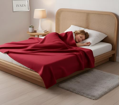 Image of IVAZA 300 TC All Season Solid /Plain Lightweight Polar Fleece Single Bed Blanket (152 x 230 cm) Maroon Blanket SingleIV13