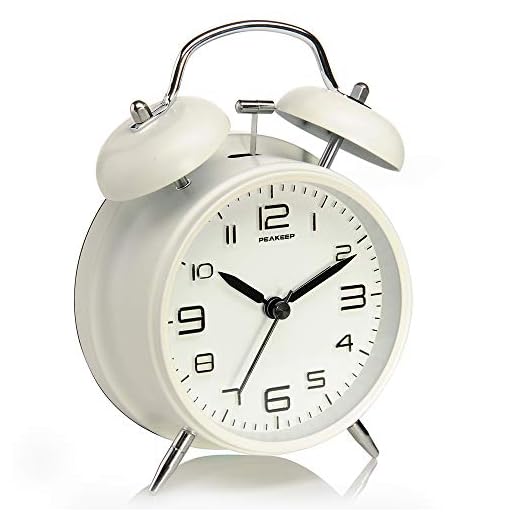 Peakeep 4 Inches Twin Bell Loud Alarm Clock for Heavy Sleepers, Backlight, Battery Operated Old Fashioned Alarm Clock for Bedrooms (3D-Dial, White)