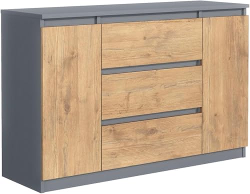 MebLocker Cómoda con 3 cajones, 2 puertas de armario de 120 cm, ideal para salón, dormitorio, habitación infantil y oficina, solución moderna y elegante para almacenamiento y organización con estilo