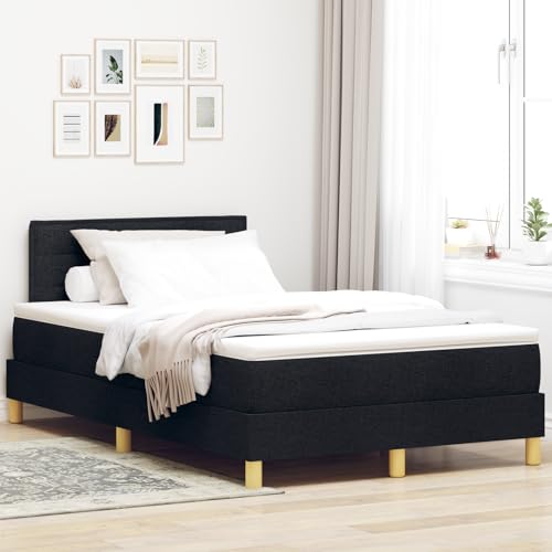 Teenpull Cama con somier con colchón, color negro, 120 x 190 cm, tela moderna, tapizada, cómodo juego de dormitorio, fácil montaje
