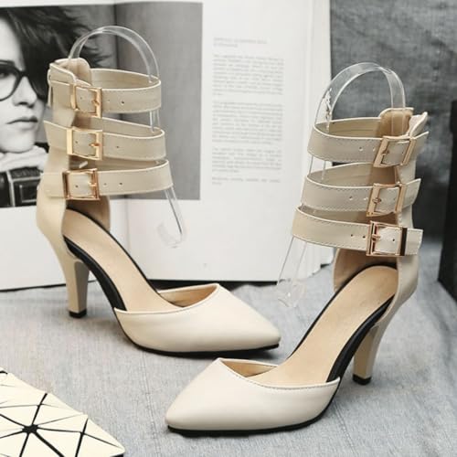Aflngle Women's Kitten Low Chunky Heel Back Zipper Sandals Shoes Sexy Pointed Closed Toe Ankle Strap Buckle Wedding Party Prom Dress Pumps3