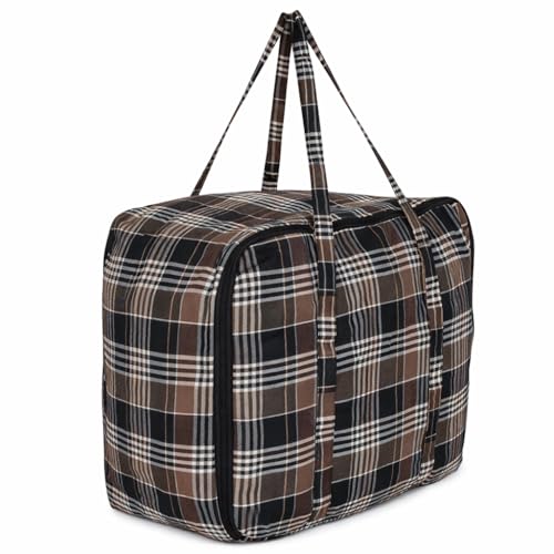 Image of HOUSE FOX Jumbo XXXL Cotton 142 Litre Underbed Storage Bag for Double Blanket | Quilt | Clothes | Traveling Storage Bag Heavy Zipper & Strong Handle MultiPurpose Size -70x60x34 Cm (Black Brown, 2 Pcs)