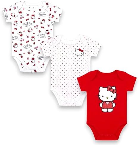 Hello Kitty Baby Girls’ 3-Pack Bodysuit – Infant Cotton Onesies Clothing Set, Red, 9M image 5