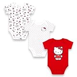Hello Kitty Baby Girls’ 3-Pack Bodysuit – Infant Cotton Onesies Clothing Set, Red, 3M