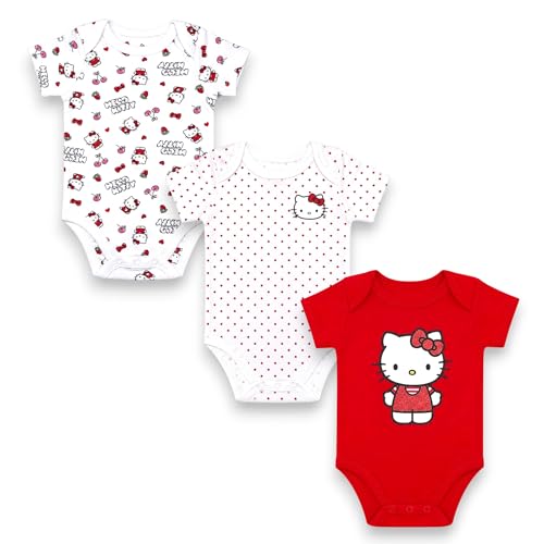 Hello Kitty Baby Girls 3-Pack Bodysuit Infant Cotton Onesies Clothing Set Red NB