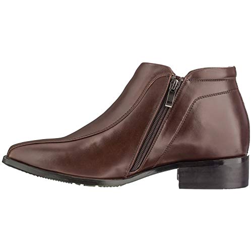 Image of Calden Men's Invisible Height Increasing Elevator Shoes - Brown Premium Leather Zipper Dress Boots - 3.2 Inches Taller - K99805-1 - Size 12 D(M) US