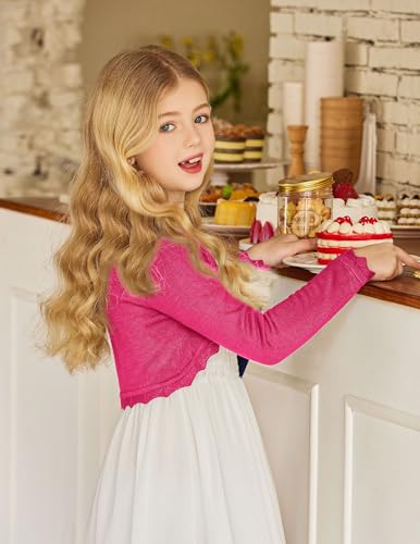 Image of Arshiner Girls Open Front Bolero Shrug Kids Long Sleeve Cropped Elegant Cardigan Knit Sweater