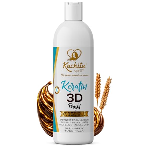 Kachita Spell Japanese Keratin Treatment 3D High Bright Hair Straightener, Improved Formula Adds High Gloss & Shine, Lasts Up to 18 Weeks, Chocolate Keratin for Home & Professionals, 16 fl oz