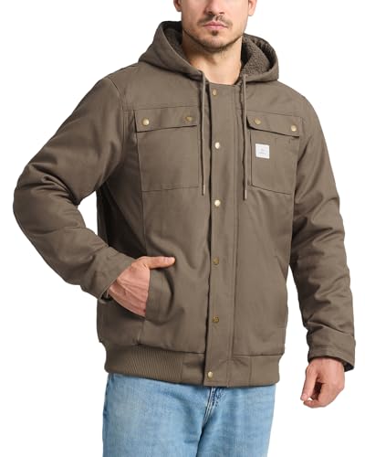 HISEA Men's Sherpa Work Jacket, Winter Water Resistant Hooded Canvas Coat