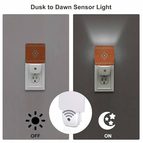 Image of LED Night Light,Western Southwest Copper Turquoise Petroglyph Tribal LED Night Light Plug into Wall with Dusk to Dawn Light Sensor White Energy Efficient Nightlight for Bedroom Living Room