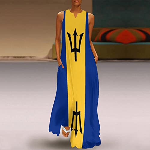 Image of TAIZIYEAH Long Dress Elegant Casual Long Dress Barbados Flag Girls Summer Sunshine Beach Skirts for Womens M