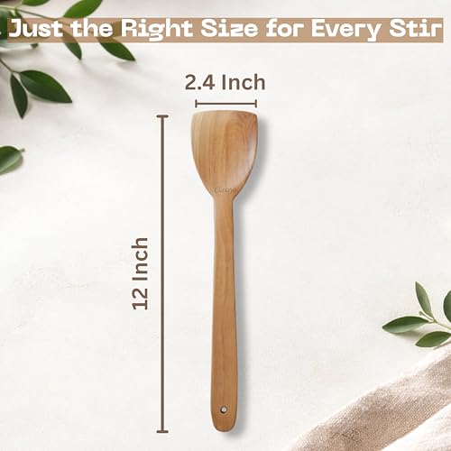 Image of Classyo Neem Wood Spoon for Cooking, Wooden Spatula for Non Stick Pan, Wood Ladle, Wooden Spoons for Cooking, Naturally Antimicrobial and Non Stick (Turner)