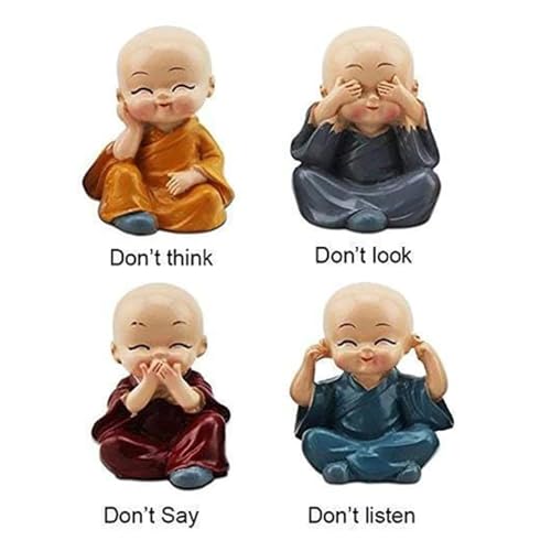 Image of Cute Mini Buddha Idol Statue for Car Dashboard,Resin Buddha Monk Set of 4 Statue Figurines Showpiece, Decoration Items Buddha for Table Decor Living Room Home,Showpiece, Fantasy(Multi Color)