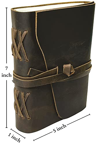 Image of RUSTIC TOWN Brown Leather Bound Journal for Men - Full Grain Leather Notebook Diaries for Men Women - Handmade Travel Journal Diaries for Writing - Gifts for Him Her (Brown)