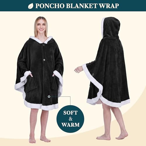 PAVILIA Angel Wrap Kapuzendecke,Poncho-Decke mit flauschigem Plüsch-Sherpa-Futter,tragbare Decke Überwurf Geschenk mit Kapuze Taschen… – Ansicht 2