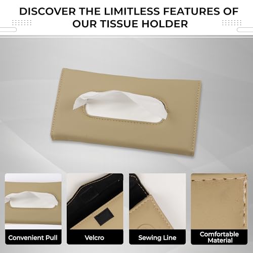Image of Amazon Basics Car Tissue Box Holder | Leather | Reusable Tissue Box for Car(Pack of 1)| Adjustable Strap | Perfect Design | Easy to Use | Multi-Functional | (Beige)