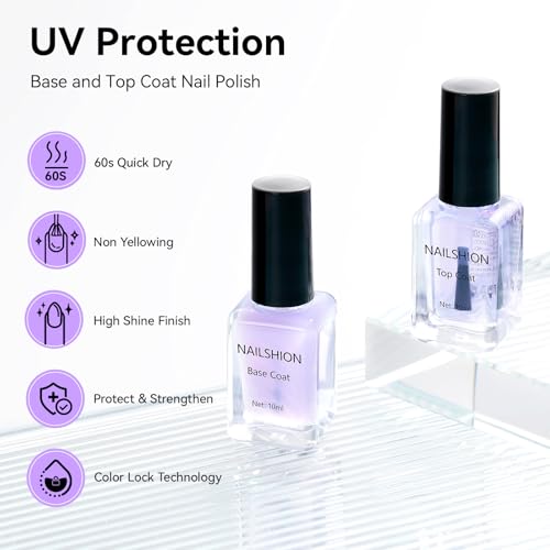 Anti-UV Base Top Coat, 2PCS Calcium & VE Base Strengthening High Shine Top Coat Clear Nail Polish, Chip Resistant Quick Air Dry Protects Color & Nails Prevents Discoloration Manicure Gift - Image 5