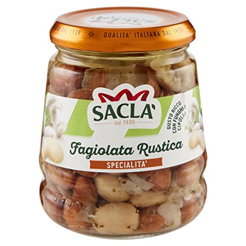 Saclà, Sottoli, Fagiolata Rustica, Ricetta a Base di Fagioli Borlotti e Fagioli Bianchi, Ideale per Aperitivo, Antipasti e Contorni, Vaso Vetro, 290g, Confezione da 12 Pezzi
