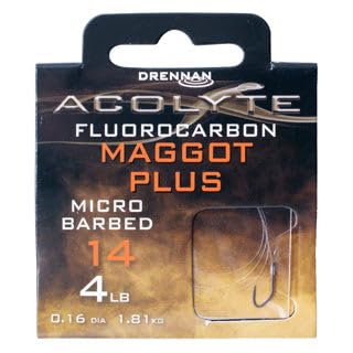 Drennan Acolyte Maggot Plus Hooks to Fluorocarbon Barbless (Size 18)