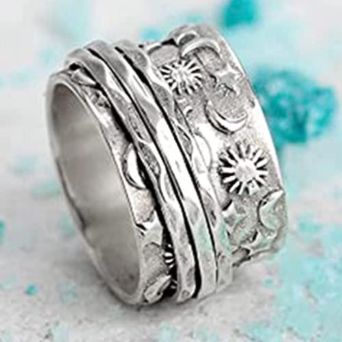 Jude Jewelers Stainless Steel Hammered Sun Moon Star Rotating Spinner Statement Band Ring3