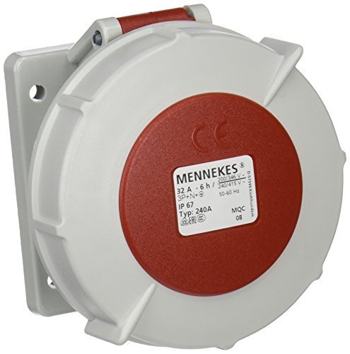 Mennekes 101100297 bases semi encastrement CEE, prises de courant cEE, 400 V, 50 – 60 Hz, 32 A, 5 pôles, IP 67, 10 Emballage, rouge