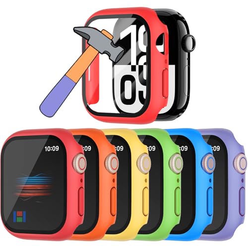 Ya en manzanajugosa.com: Hankn 6 piezas carcasa dura para Apple Watch Series 11 10 42mm Protector películas de pantalla de vidrio templado, cubierta completa a prueba de golpes (rojo/naranja/amarillo/verde/azul/púrpura, 42mm
