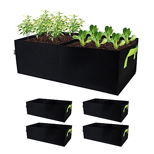 Auroal Plant Grow Bags 5 Pack Fabric Raised Planting Bads 2 Holes Rectangle Grow Bag 10 Gallon Breathable Potato Tomato Planter Pots for Outdoor Vegetables Plant Flowers (Black)