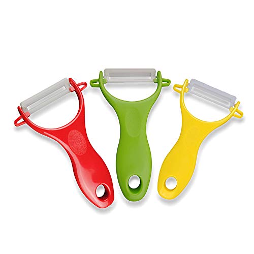 peelers for kitchen, Ceramic Blade Peelers for Fruit, Potato,Vegetable Set of 3-Yellow/Red/Green